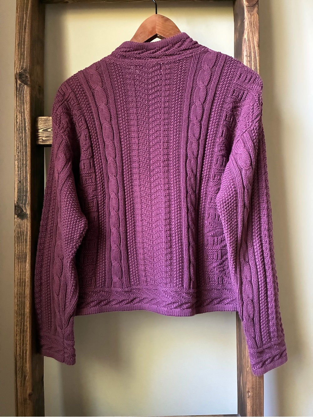 Vintage L.L.Bean 100% Cotton Cable Knit Button Up Cardigan Size S Plum - Picture 3 of 11